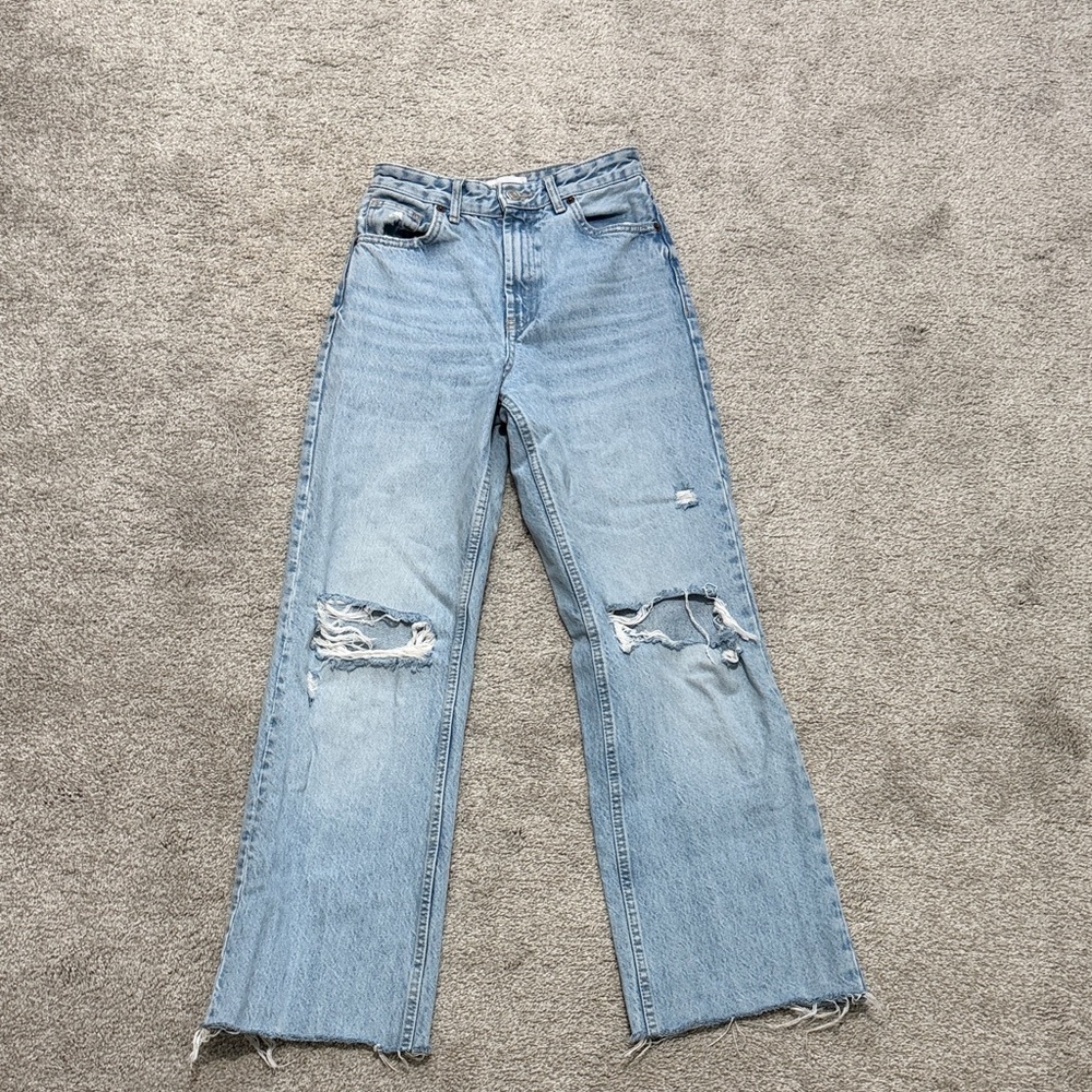 Zara wide leg distressed jeans